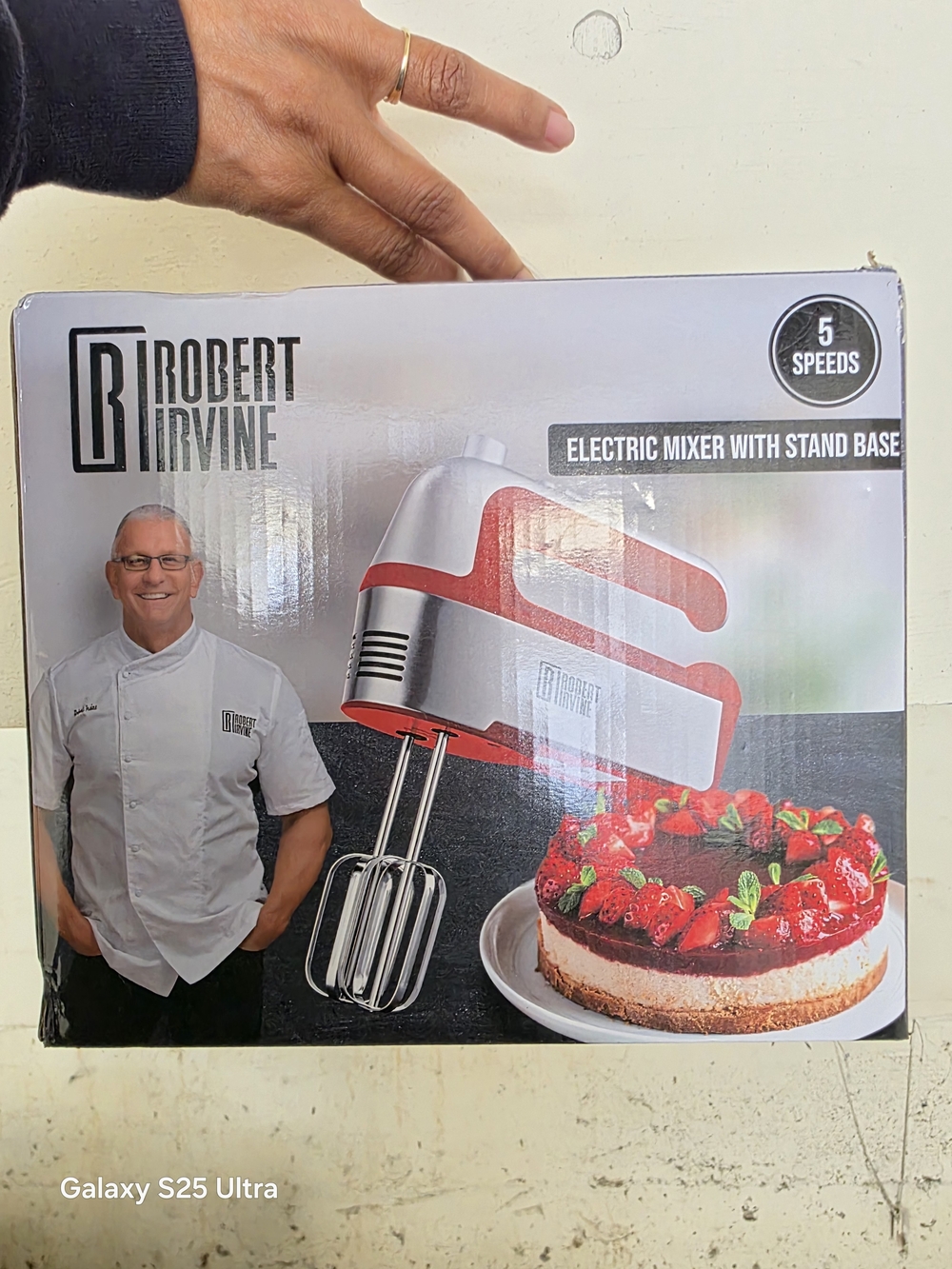 Red & White Electric Hand Mixer with Stand Base - 5 Speeds New Unopened